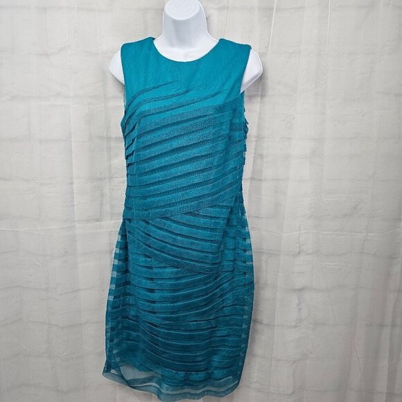 London Times Turquoise Striped Formal Chiffon Sleeveless Dress Size 10 - Picture 1 of 13